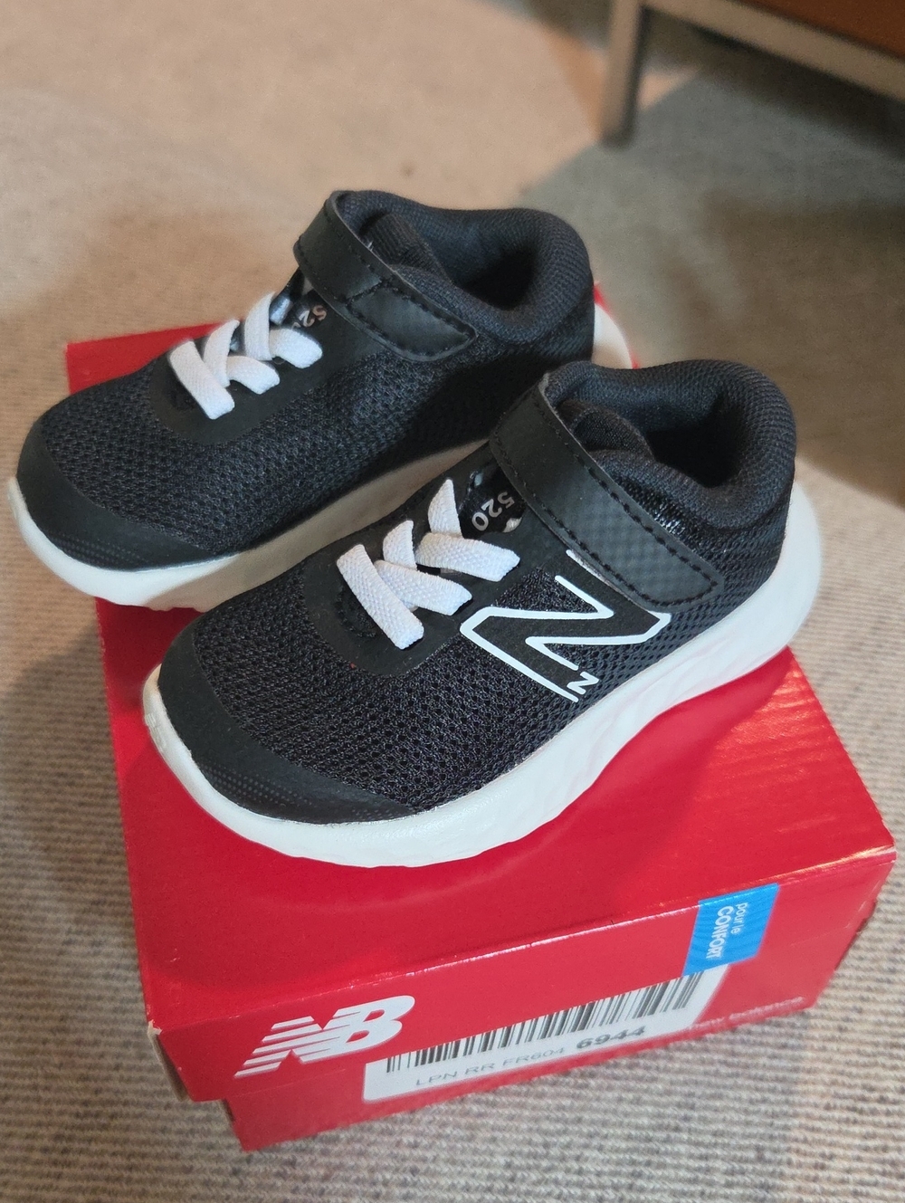 New Balance Kids Black and White Velcro Sneakers
